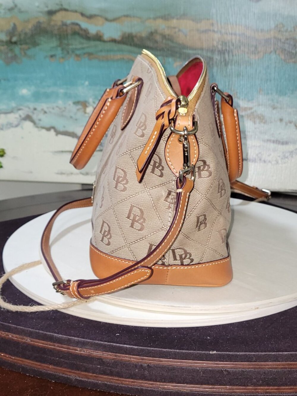 Dooney & Bourke Coated Cotton & Leather Gretta Darcy Satchel  [Item #HL19] - Picture 4 of 14